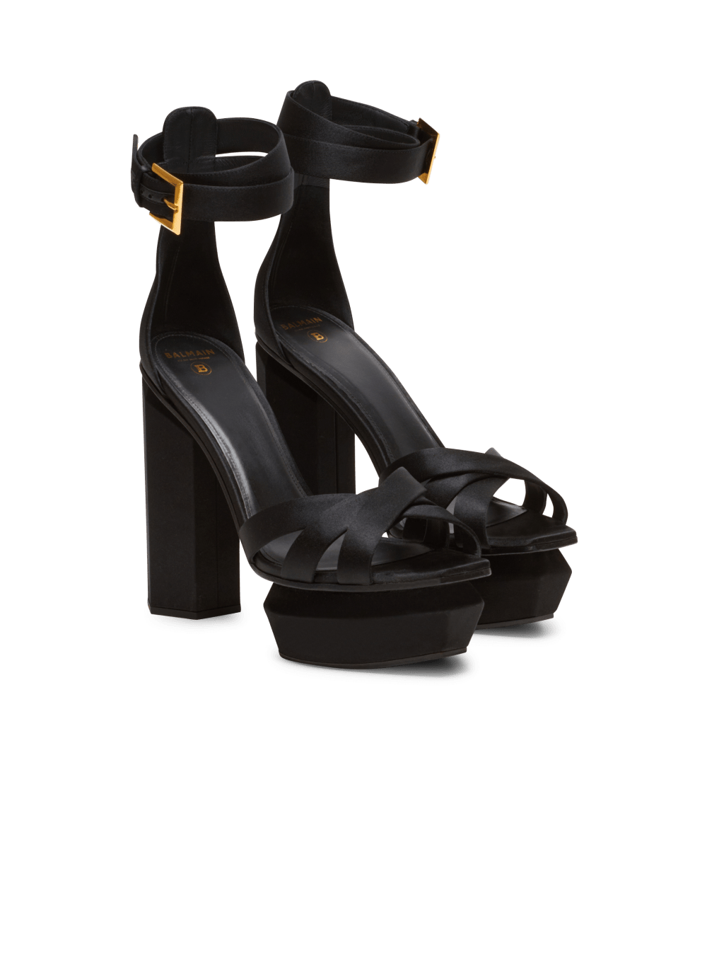 Women's Balmain Ava Satin Platform Sandals Black | USA HfFJcG2X