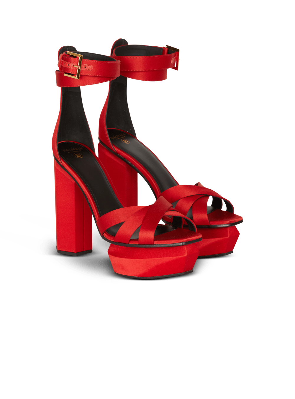 Women's Balmain Ava Satin Platform Sandals Red | USA IPOaDEcR