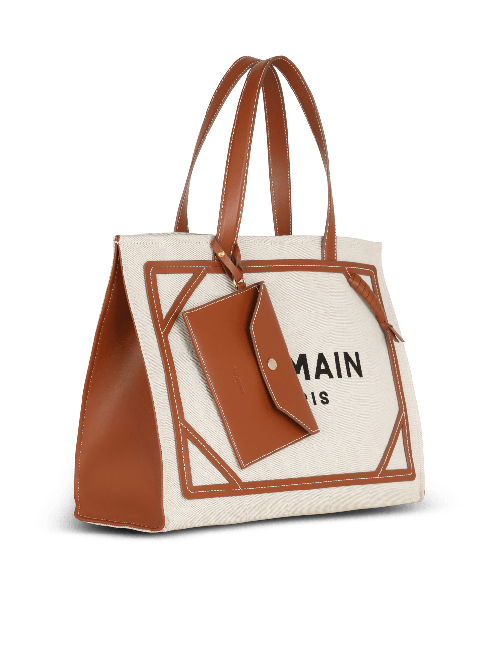 Women's Balmain B-Army 42 Canvas With Leather Details Tote Bags Beige | USA JRDRVSeR