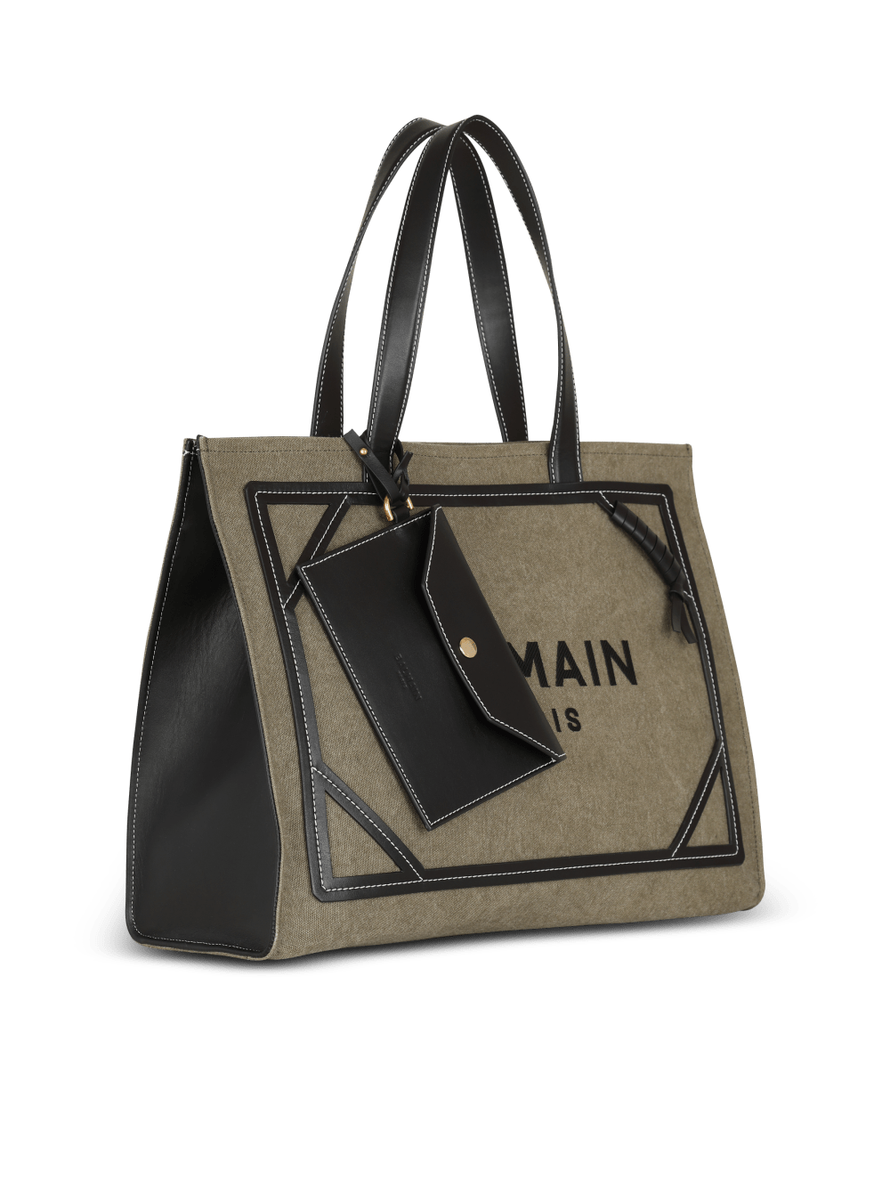 Women's Balmain B-Army 42 Canvas With Leather Details Tote Bags Khaki | USA RCPSZbU7