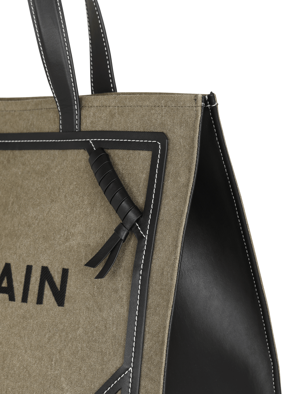 Women's Balmain B-Army 42 Canvas With Leather Details Tote Bags Khaki | USA RCPSZbU7