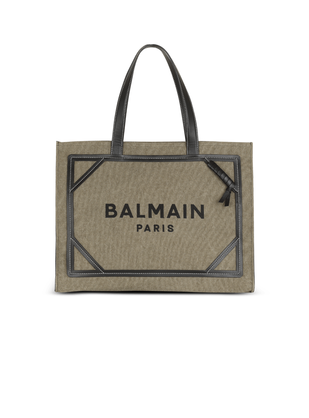 Women\'s Balmain B-Army 42 Canvas With Leather Details Tote Bags Khaki | USA RCPSZbU7