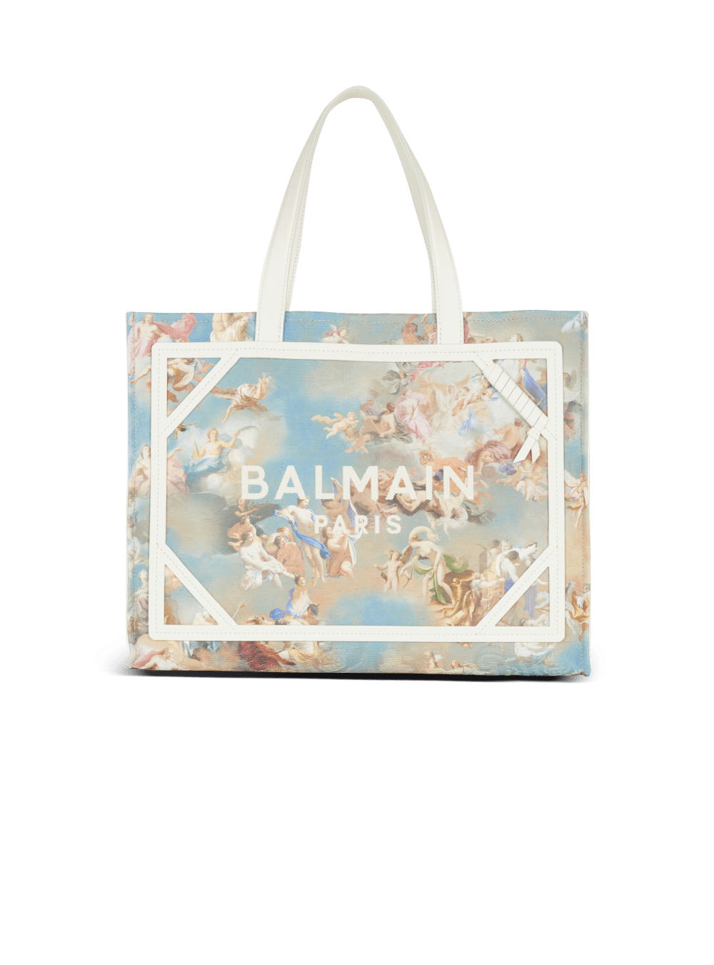 Women\'s Balmain B-Army 42 In Sky Print Canvas With Leather Details Tote Bags Multicolor | USA mMR0TPna