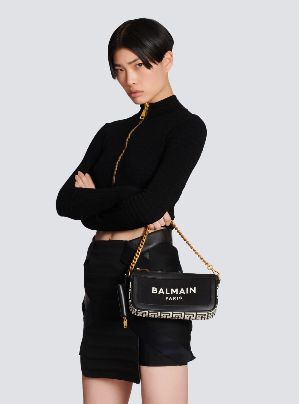 Women's Balmain B-Army Canvas With Leather Inserts Crossbody Bags Black | USA GwSZt3Gf