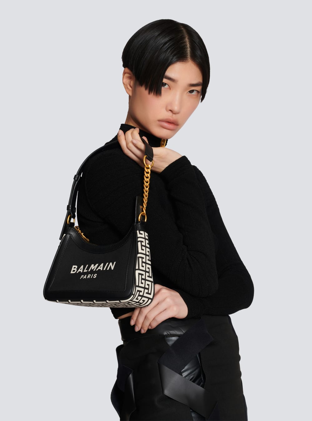 Women's Balmain B-Army Canvas With Leather Inserts Handbag Black | USA Inc6IIQ8