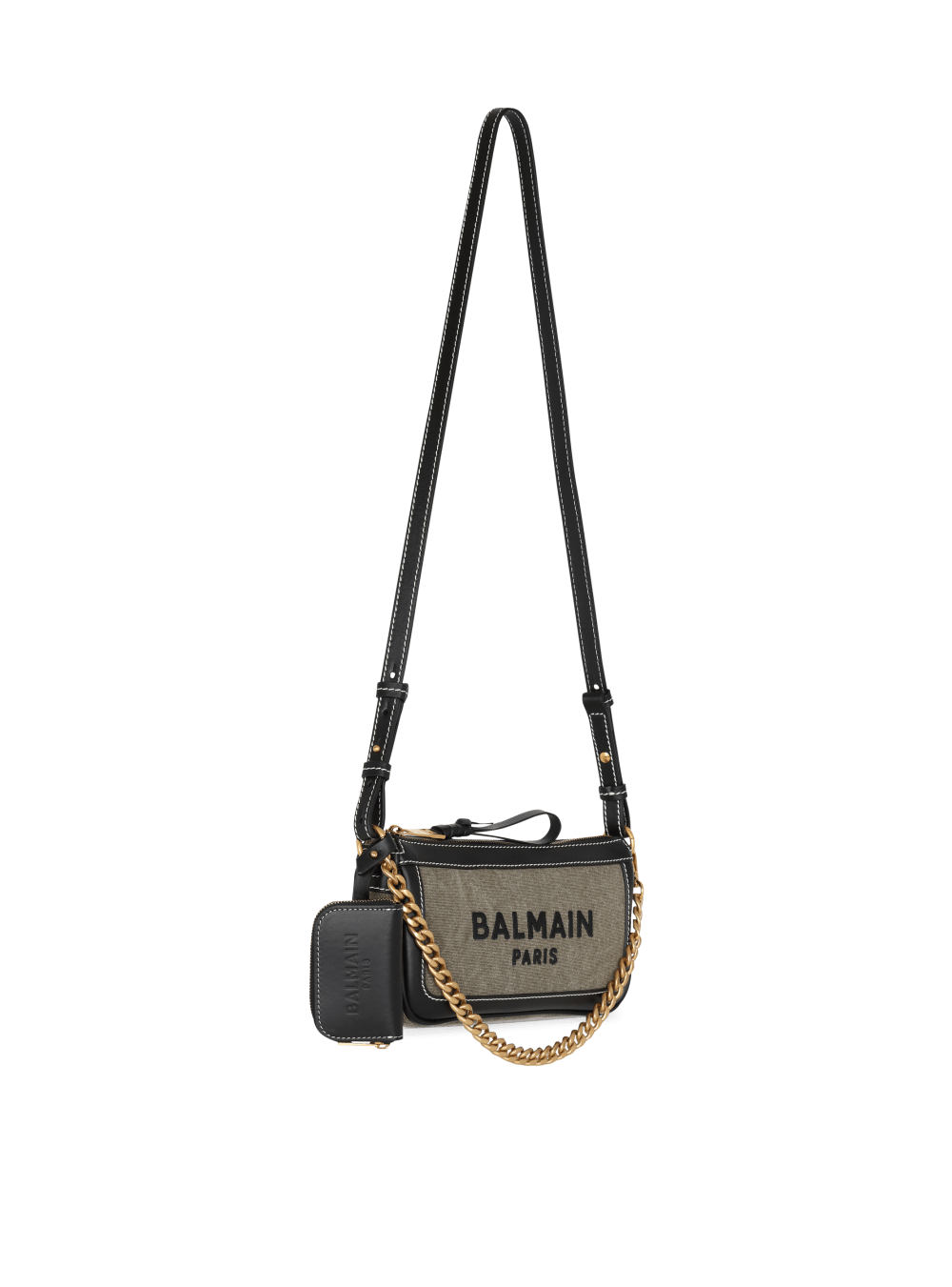 Women's Balmain B-Army Canvas With Leather Inserts Handbag Khaki | USA eOiA4MJD