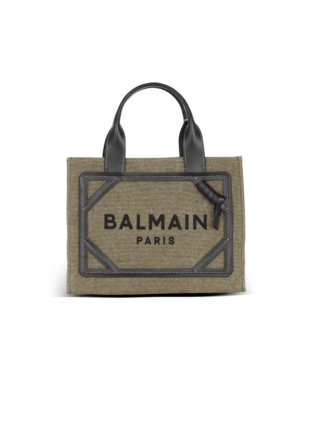 Women\'s Balmain B-Army Small Canvas Shopping With Leather Inserts Tote Bags Khaki | USA fWZmoRDo