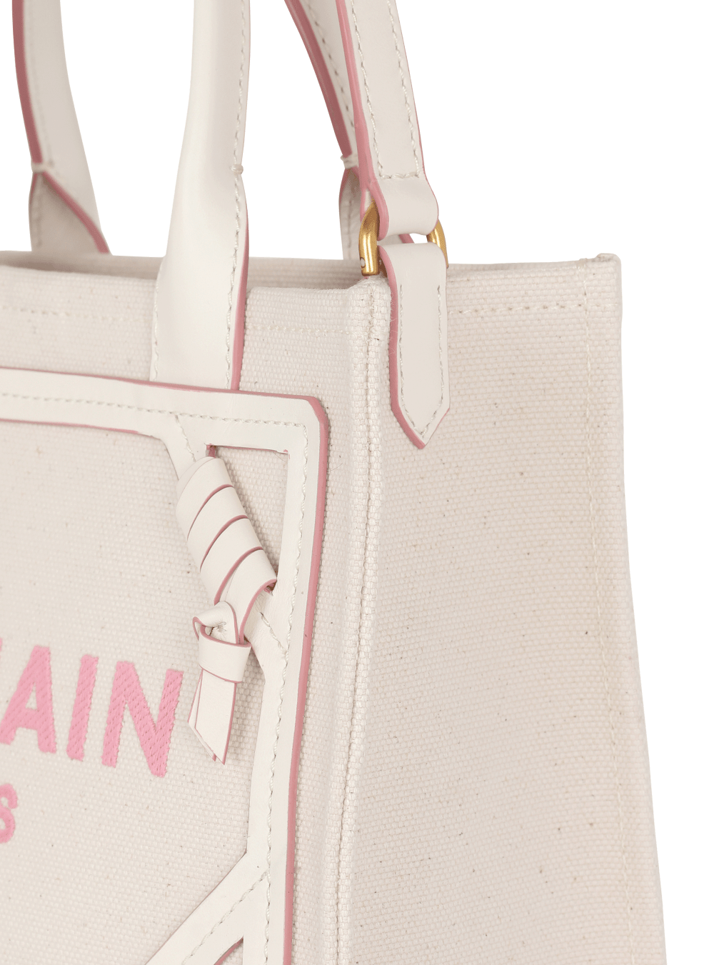 Women's Balmain B-Army Small Canvas With Leather Details Tote Bags Beige | USA McXTacvF