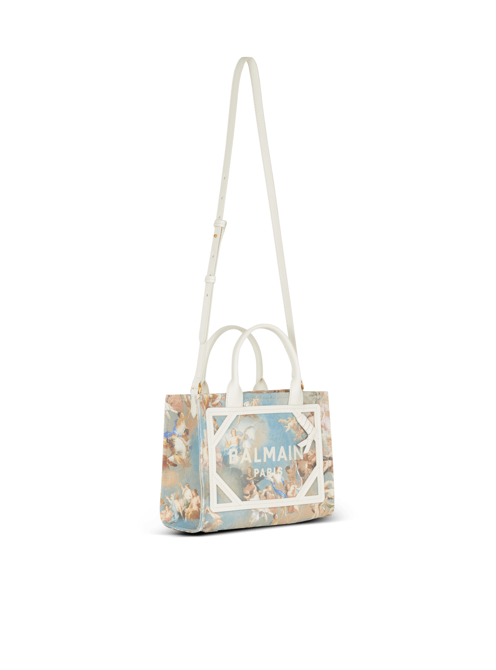 Women's Balmain B-Army Small Sky Print Canvas With Leather Details Tote Bags Multicolor | USA xisYPGEp