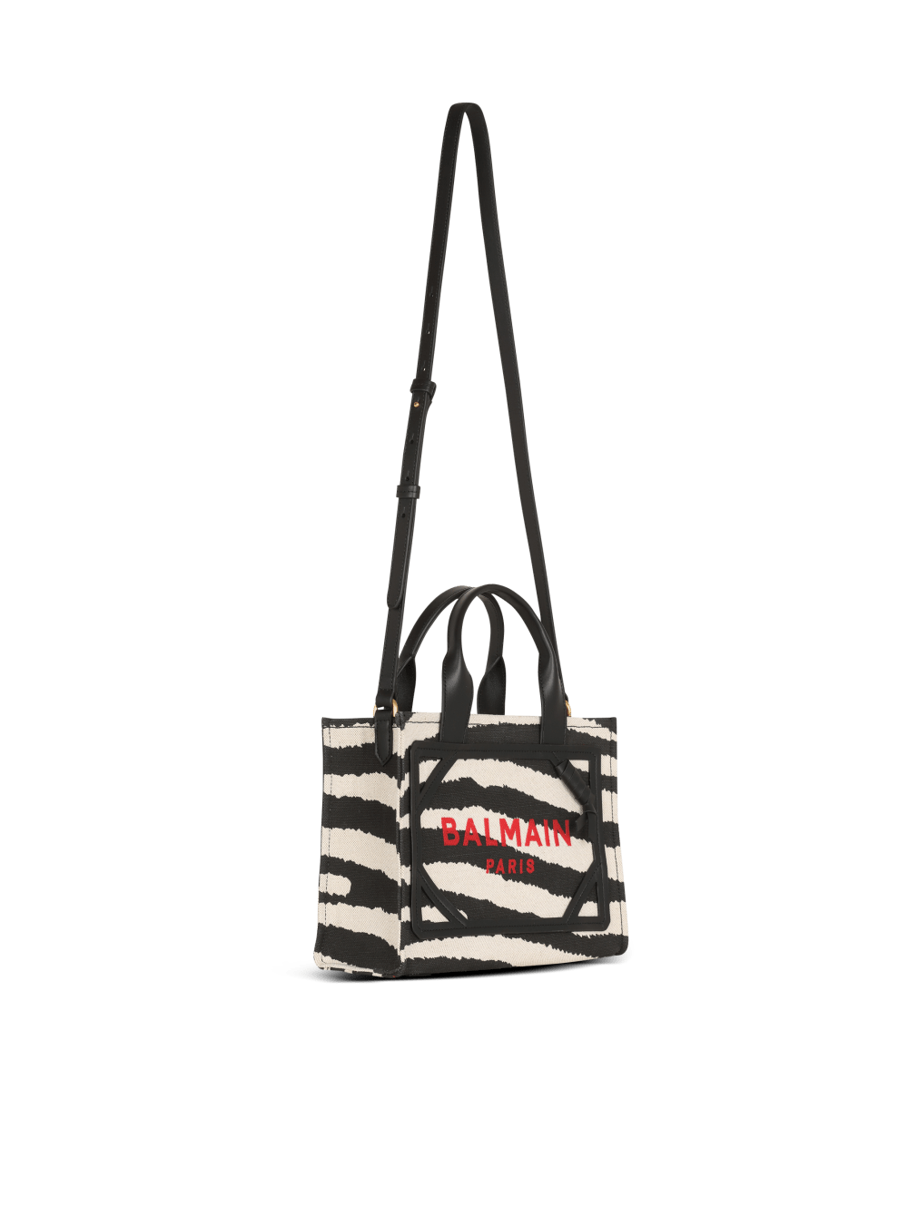 Women's Balmain B-Army Small Zebra Print Canvas Shopping With Leather Inserts Tote Bags Black | USA 6fnHdCDa