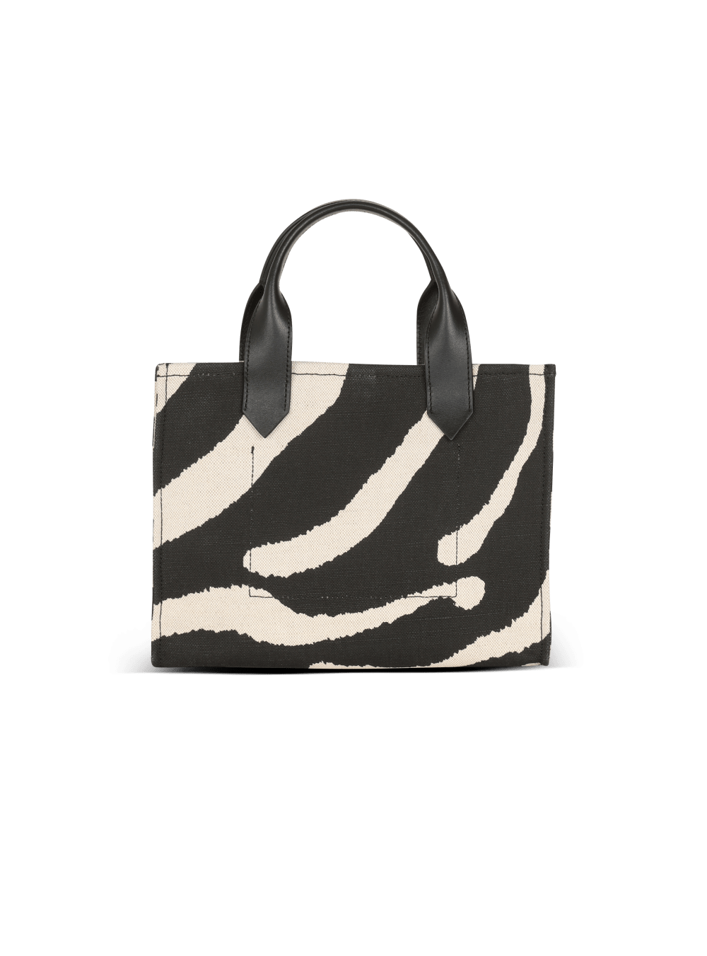 Women's Balmain B-Army Small Zebra Print Canvas Shopping With Leather Inserts Tote Bags Black | USA 6fnHdCDa