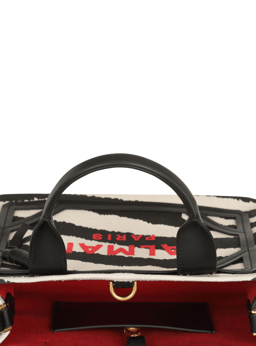 Women's Balmain B-Army Small Zebra Print Canvas Shopping With Leather Inserts Tote Bags Black | USA 6fnHdCDa