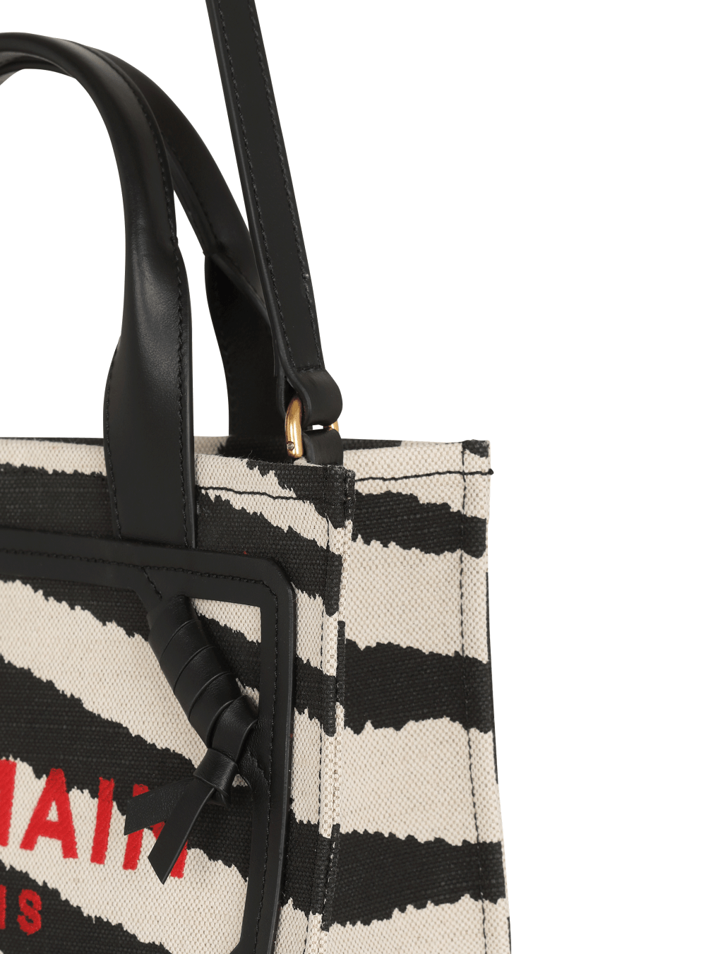 Women's Balmain B-Army Small Zebra Print Canvas Shopping With Leather Inserts Tote Bags Black | USA 6fnHdCDa