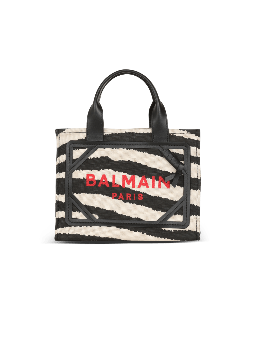 Women\'s Balmain B-Army Small Zebra Print Canvas Shopping With Leather Inserts Tote Bags Black | USA 6fnHdCDa