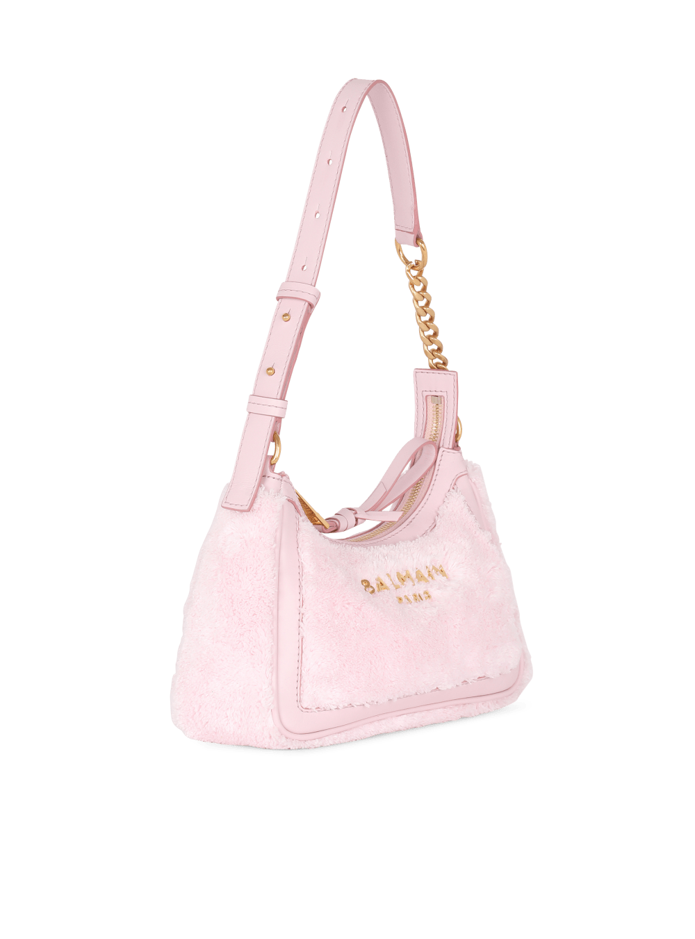 Women's Balmain B-Army Terry Cloth With Leather Details Shoulder Bags Pink | USA HCxZIOtU