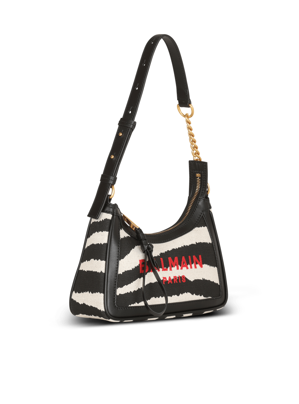 Women's Balmain B-Army Zebra Print Canvas With Leather Inserts Handbag Black | USA 11VtO6sW