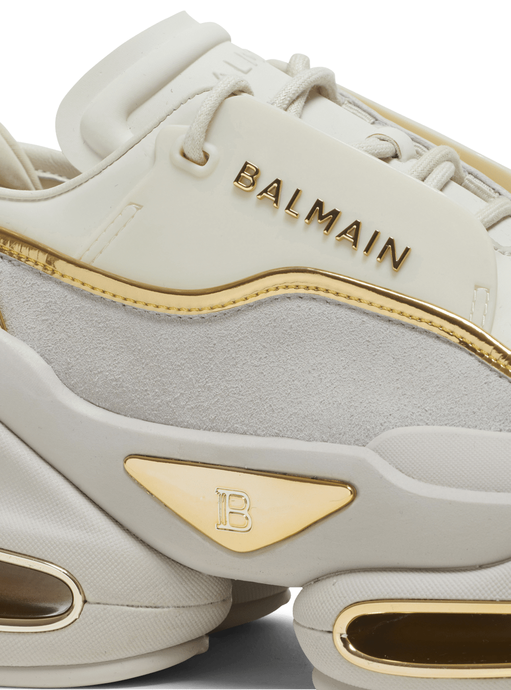 Women's Balmain B-Bold In Leather And Suede Sneakers Beige | USA vMxe7wHu