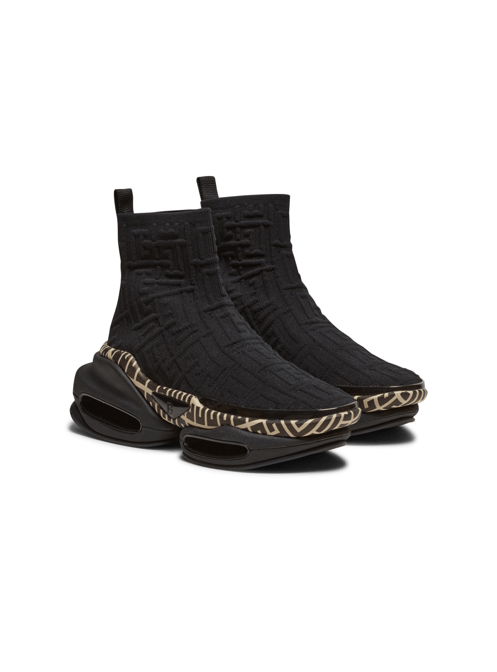 Women's Balmain B-Bold Knit High-top With Monogram Sneakers Black | USA OvQiKxD9