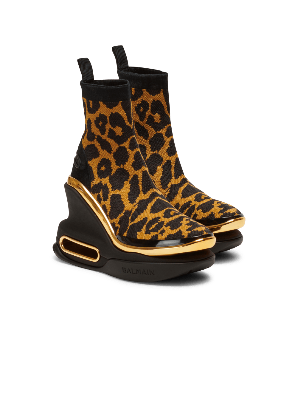 Women's Balmain B-Bold Mesh Wedge With Leopard Monogram Sneakers Brown | USA Fz84CnlG