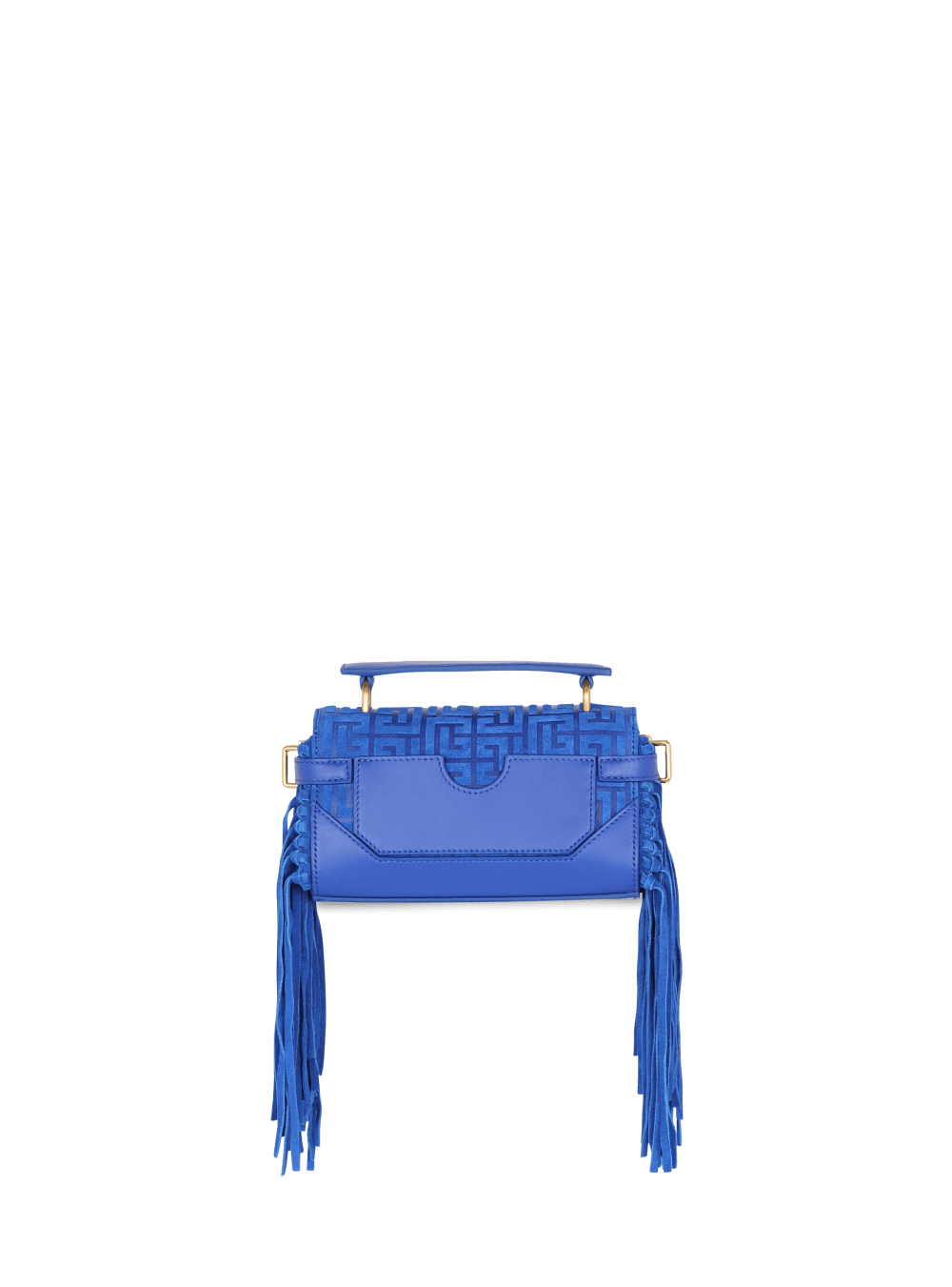 Women's Balmain B-Buzz 19 Fringed With Suede Embossed Monogram Handbag Blue | USA QO3742hJ