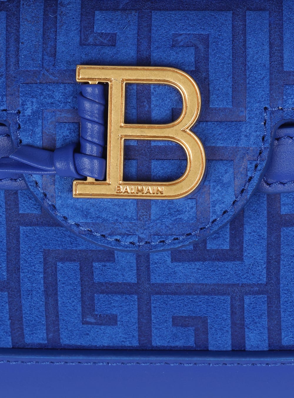 Women's Balmain B-Buzz 19 Fringed With Suede Embossed Monogram Handbag Blue | USA QO3742hJ