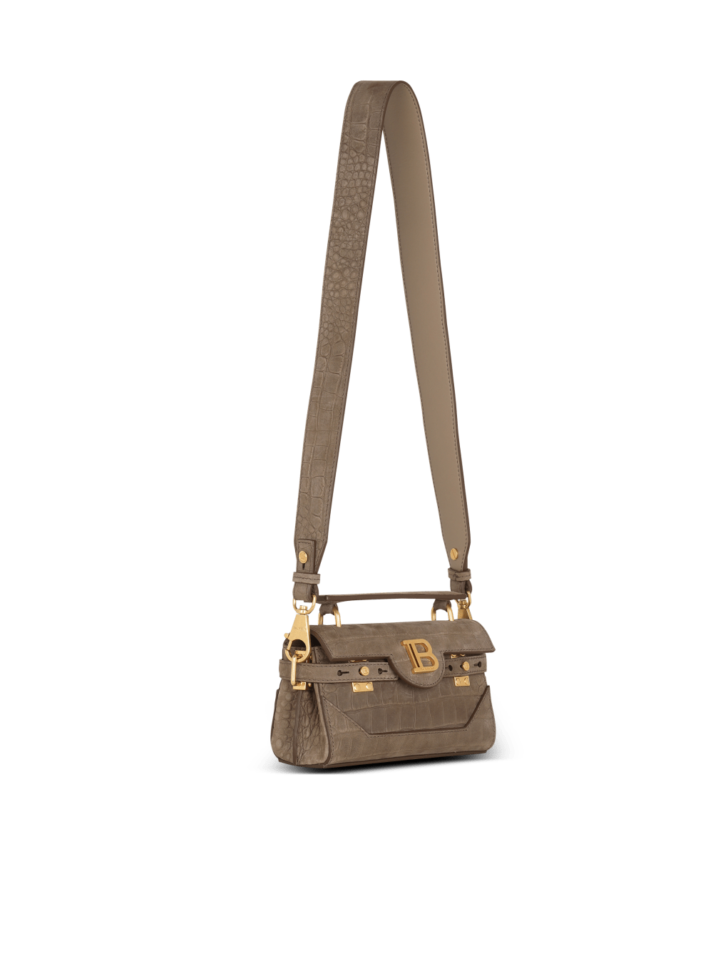 Women's Balmain B-Buzz 19 In Crocodile Effect-embossed Leather Crossbody Bags Grey | USA an6Lmu8l