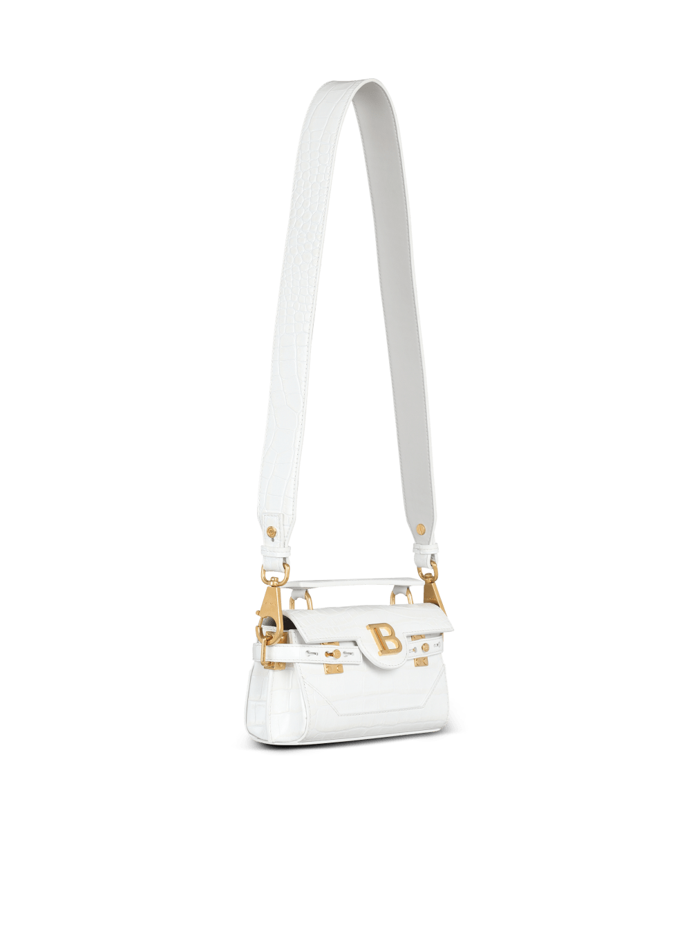 Women's Balmain B-Buzz 19 In Crocodile Effect-embossed Leather Handbag White | USA gyoH1oAi