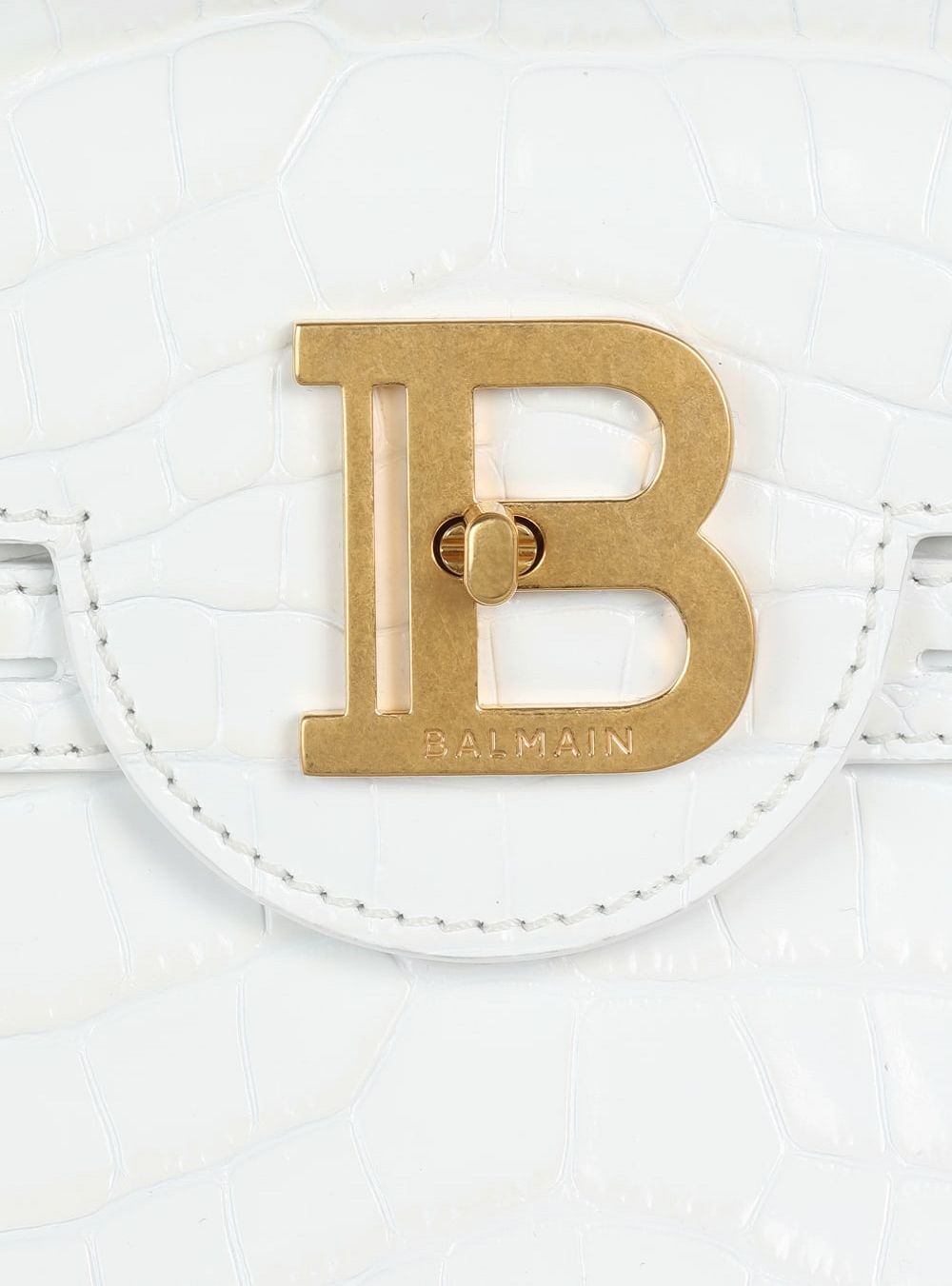 Women's Balmain B-Buzz 19 In Crocodile Effect-embossed Leather Handbag White | USA gyoH1oAi