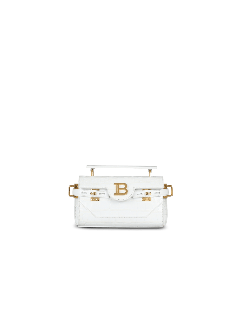 Women\'s Balmain B-Buzz 19 In Crocodile Effect-embossed Leather Handbag White | USA gyoH1oAi