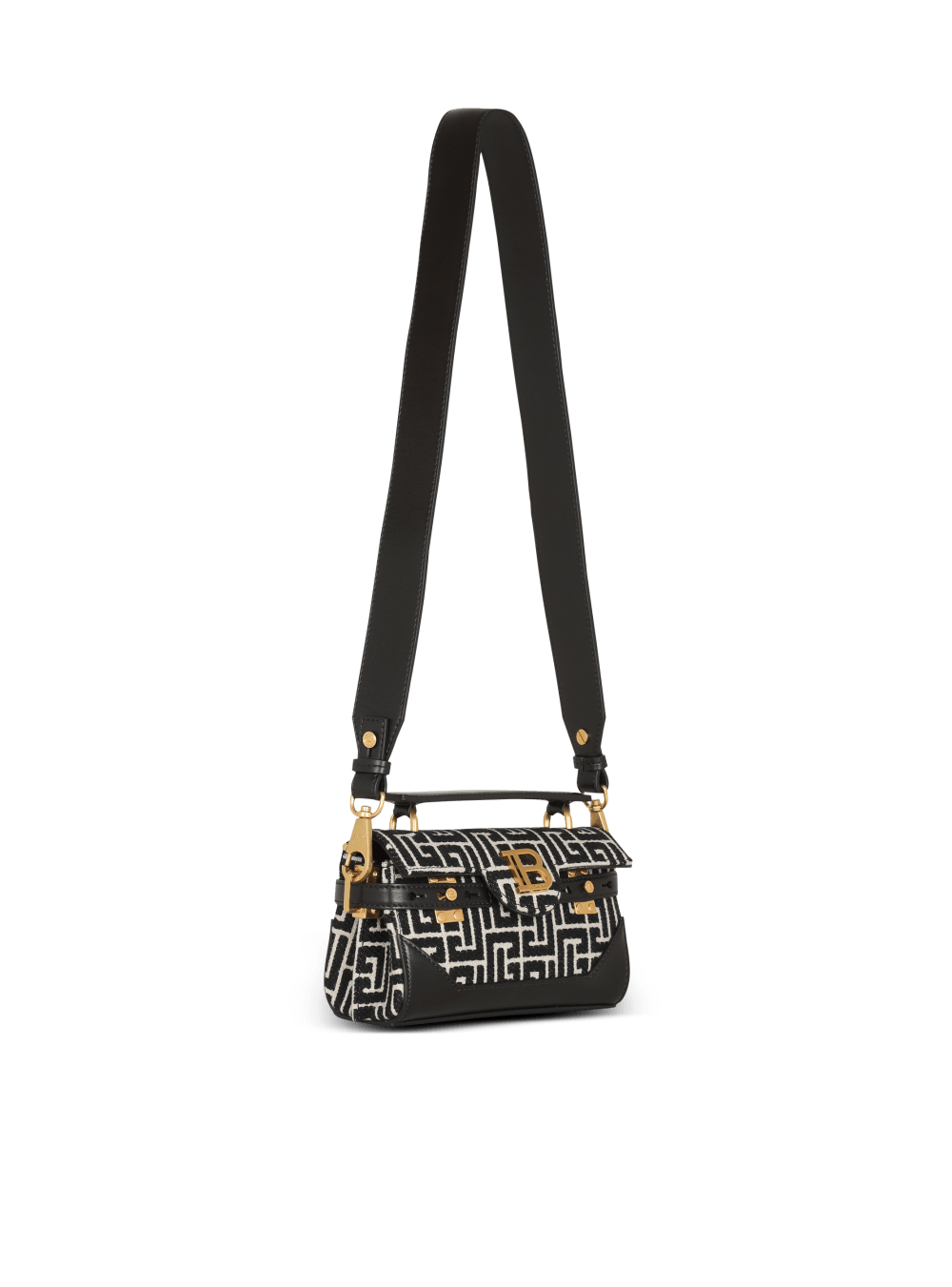 Women's Balmain B-Buzz 19 Leather With Jacquard Monogram Crossbody Bags Black | USA ZaATulK9