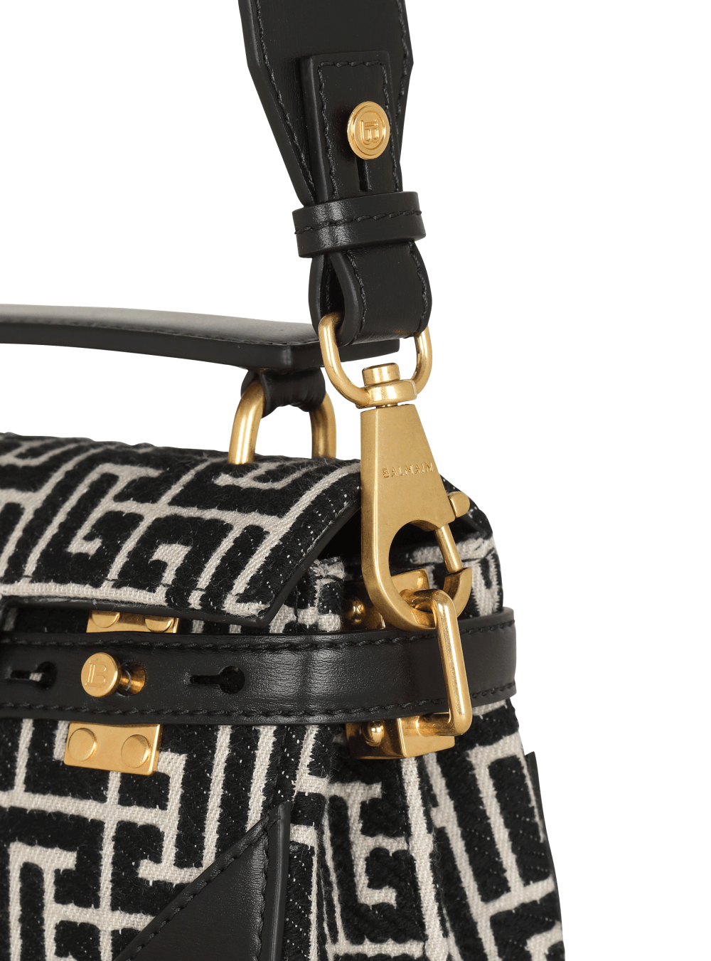 Women's Balmain B-Buzz 19 Leather With Jacquard Monogram Crossbody Bags Black | USA ZaATulK9