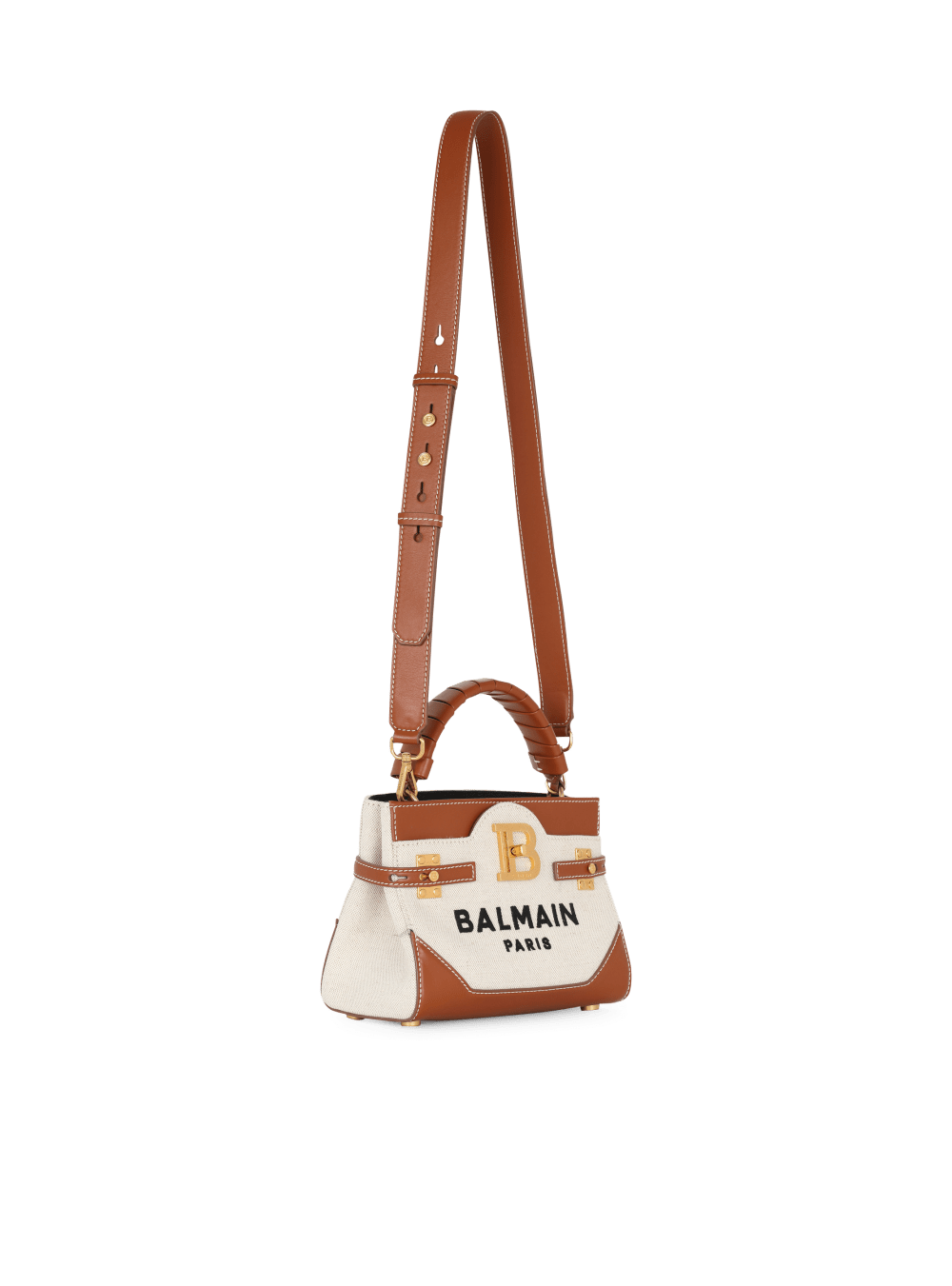 Women's Balmain B-Buzz 22 Canvas Handle With Leather Insert Handbag Brown | USA jxXEuJir