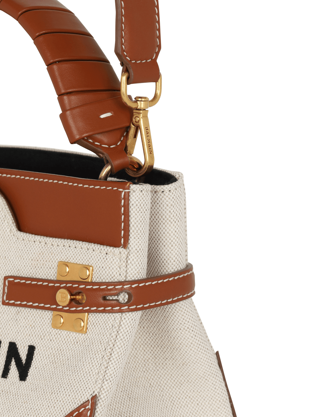 Women's Balmain B-Buzz 22 Canvas Handle With Leather Insert Handbag Brown | USA jxXEuJir