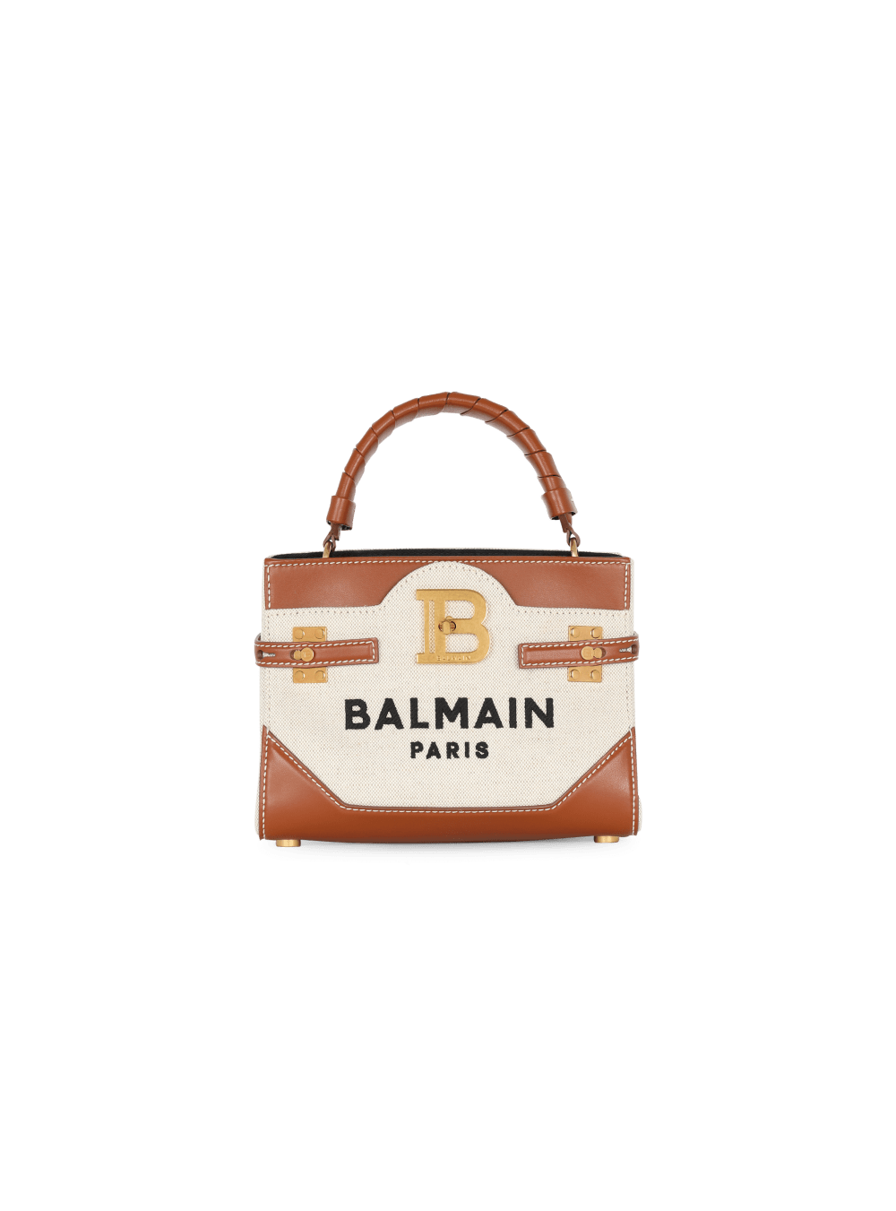 Women\'s Balmain B-Buzz 22 Canvas Handle With Leather Insert Handbag Brown | USA jxXEuJir