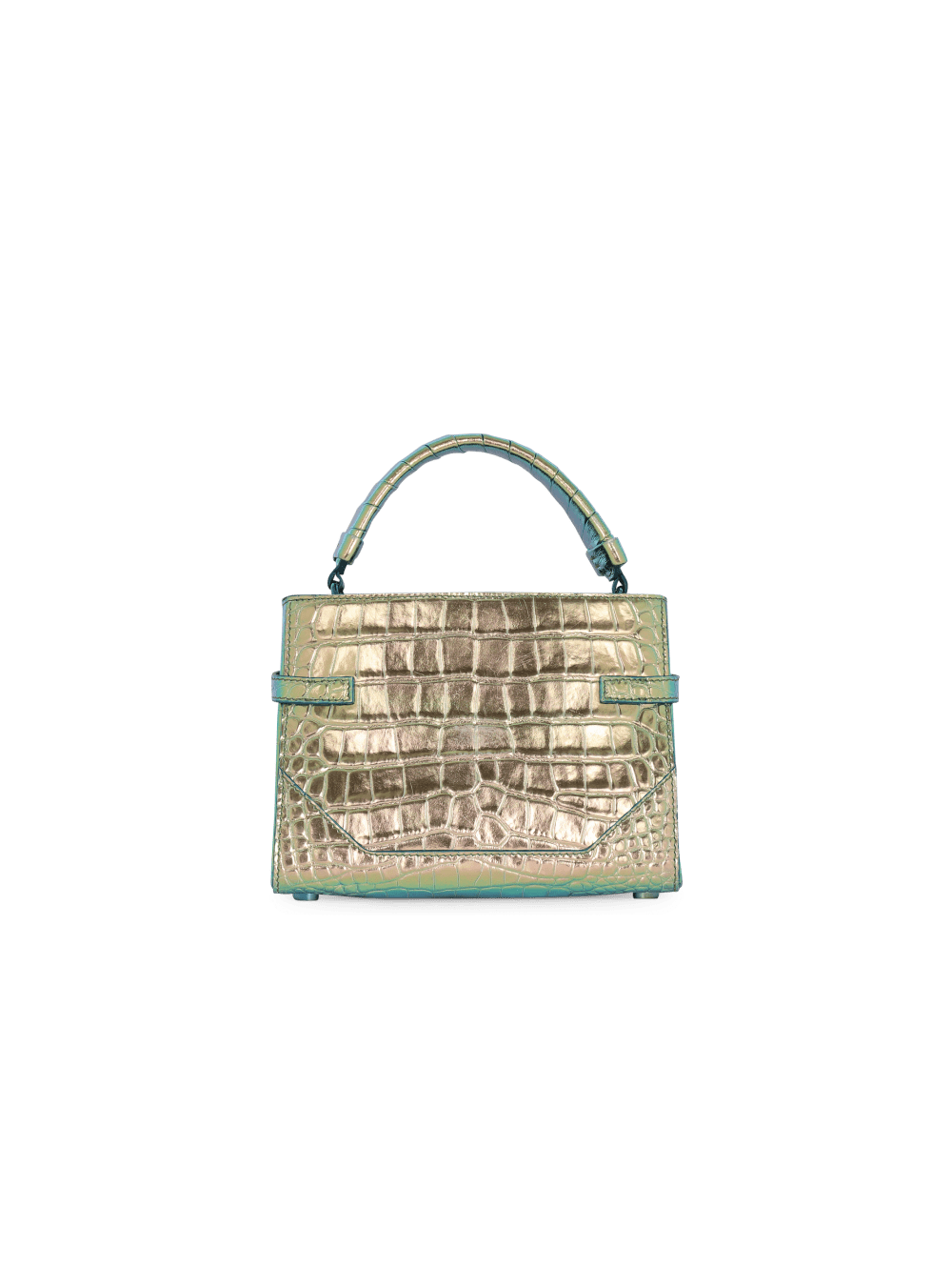 Women's Balmain B-Buzz 22 Handle In Crocodile Effect-embossed Leather Handbag Multicolor | USA wndmXdK4