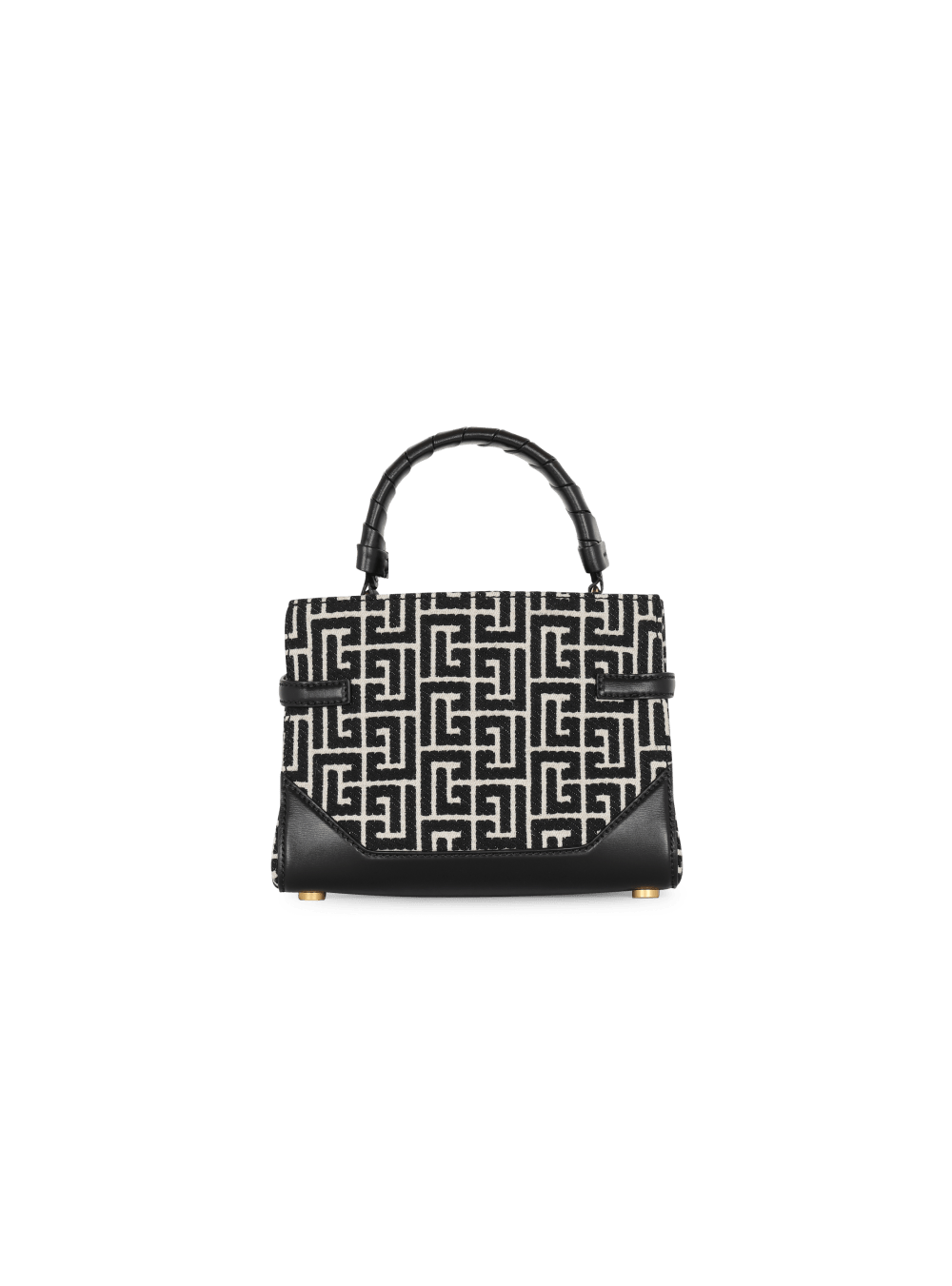 Women's Balmain B-Buzz 22 Handle In Leather With Jacquard Monogram Handbag Black | USA ivFczn3U