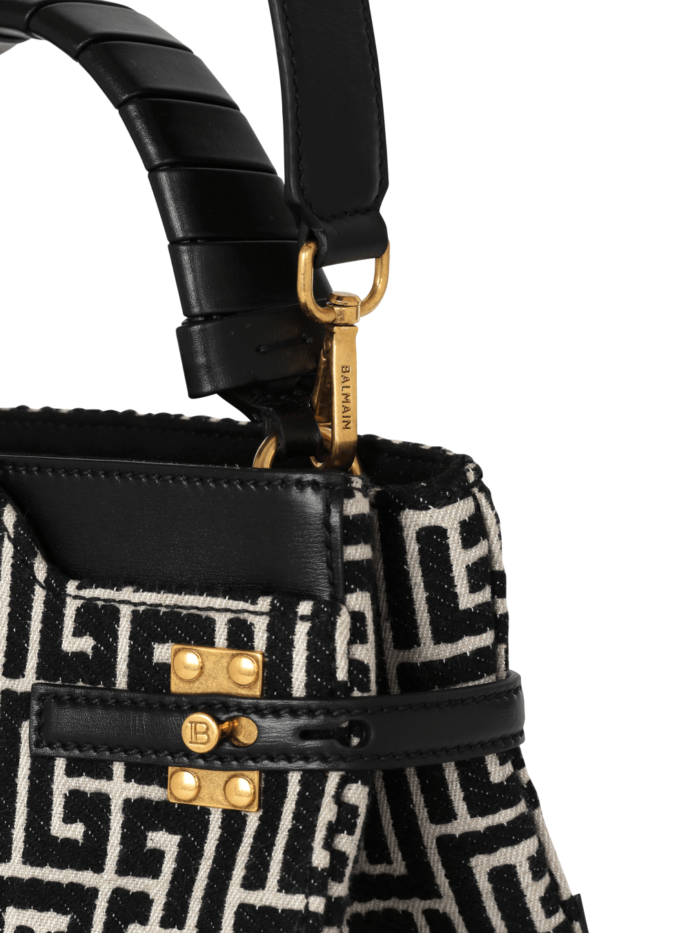 Women's Balmain B-Buzz 22 Handle In Leather With Jacquard Monogram Handbag Black | USA ivFczn3U