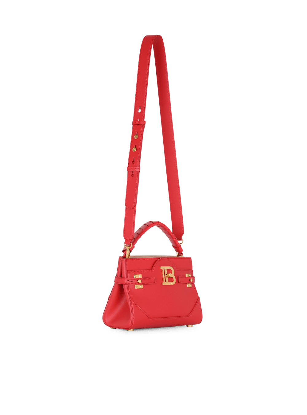 Women's Balmain B-Buzz 22 Handle Leather Handbag Red | USA Q0amUeRz