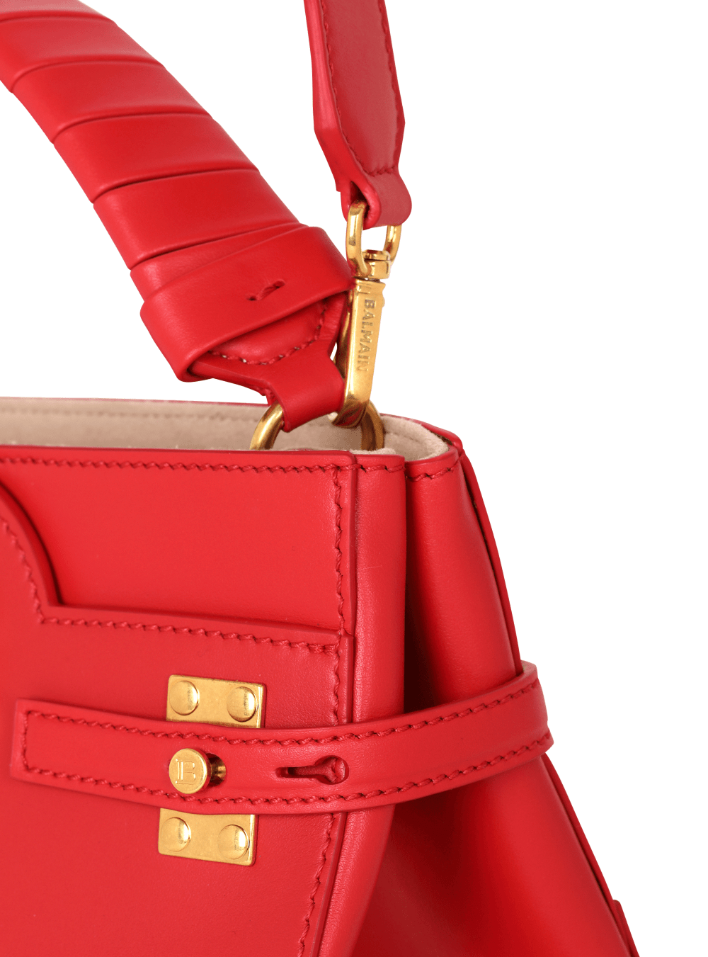 Women's Balmain B-Buzz 22 Handle Leather Handbag Red | USA Q0amUeRz