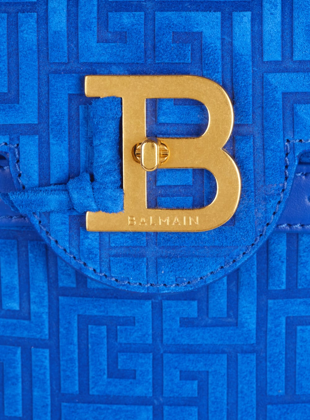 Women's Balmain B-Buzz 23 Fringed With Suede Embossed Monogram Handbag Blue | USA ERkTaTyl