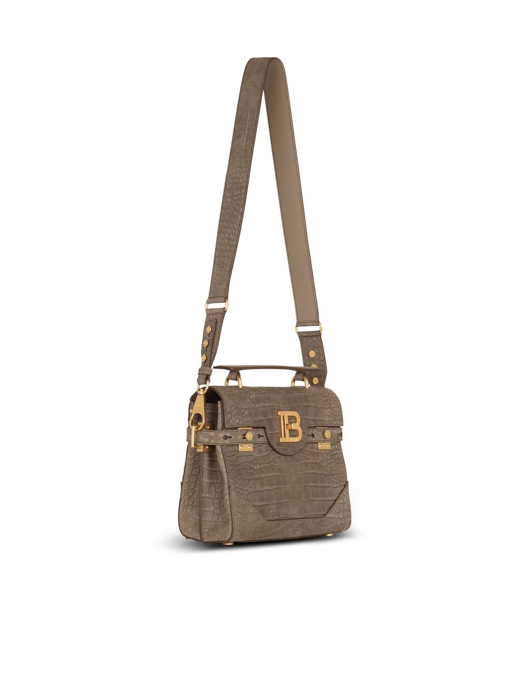 Women's Balmain B-Buzz 23 In Crocodile Effect-embossed Leather Crossbody Bags Grey | USA NwwPQPIF