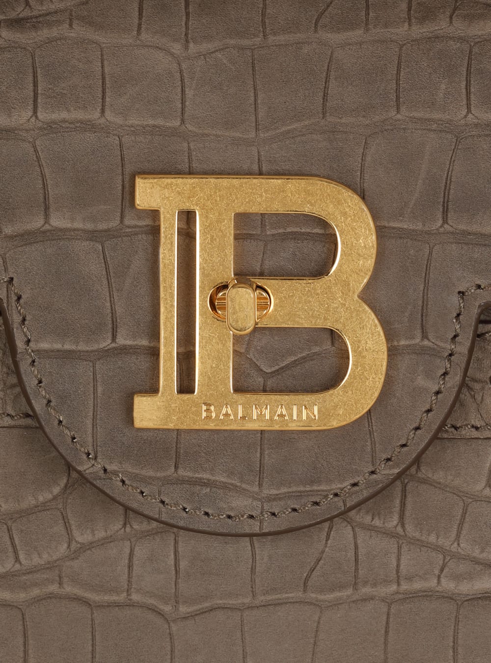 Women's Balmain B-Buzz 23 In Crocodile Effect-embossed Leather Crossbody Bags Grey | USA NwwPQPIF