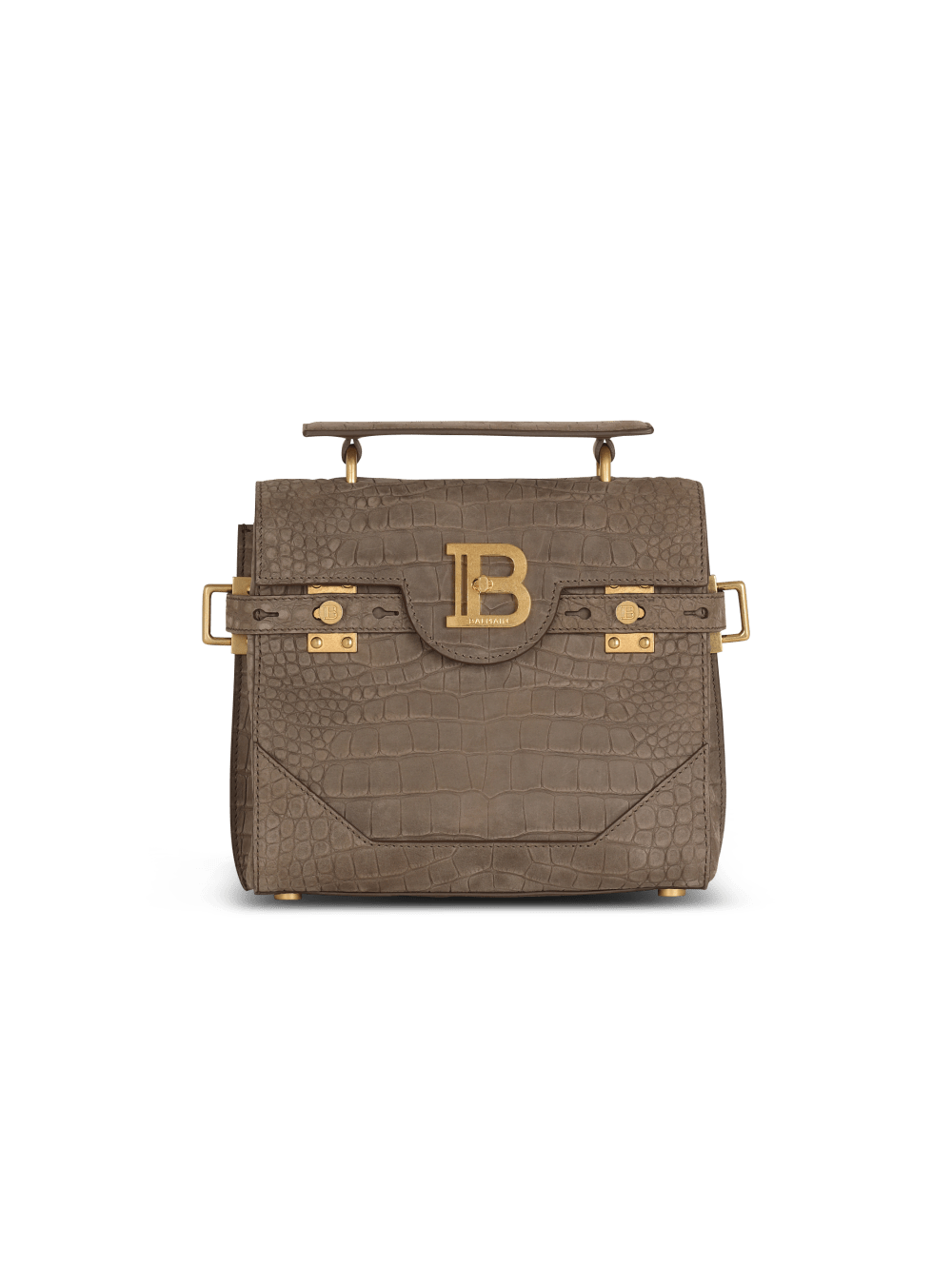 Women\'s Balmain B-Buzz 23 In Crocodile Effect-embossed Leather Crossbody Bags Grey | USA NwwPQPIF