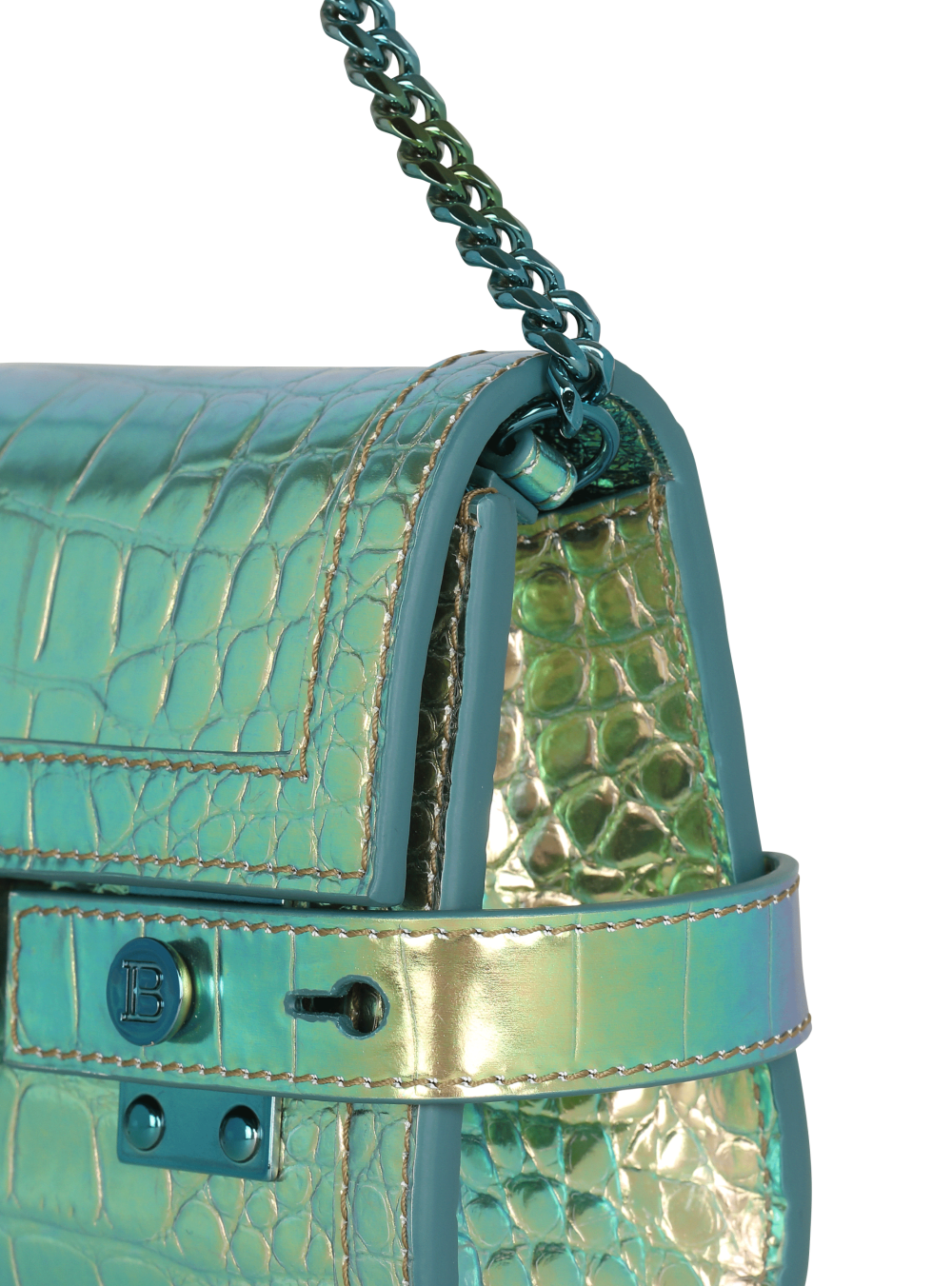 Women's Balmain B-Buzz 23 In Crocodile Effect-embossed Leather Handbag Multicolor | USA UdKOk8Zz