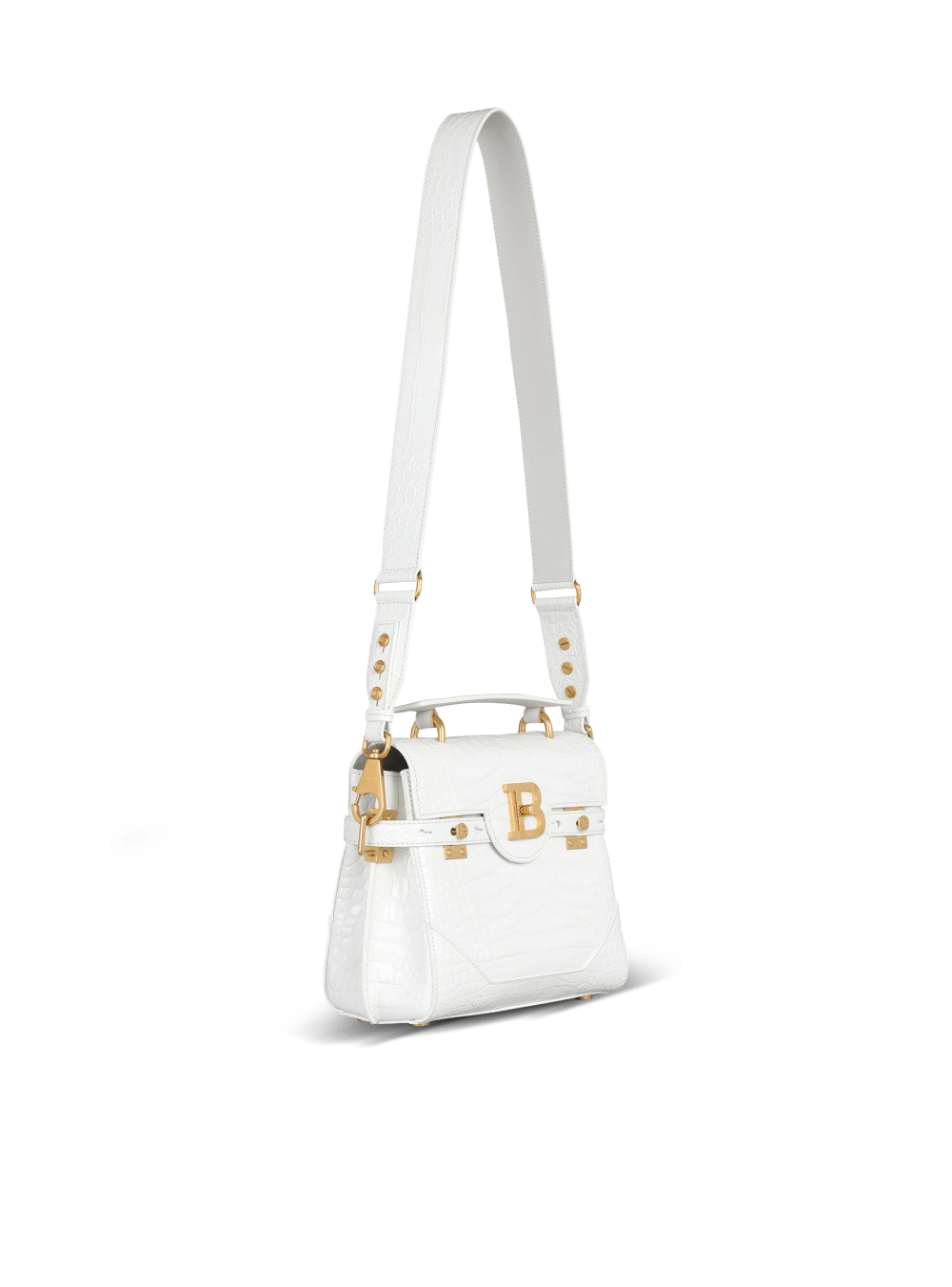 Women's Balmain B-Buzz 23 In Crocodile Effect-embossed Leather Handbag White | USA gm4boLJN