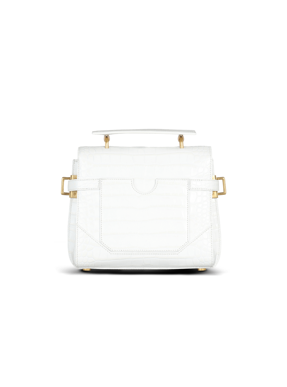 Women's Balmain B-Buzz 23 In Crocodile Effect-embossed Leather Handbag White | USA gm4boLJN