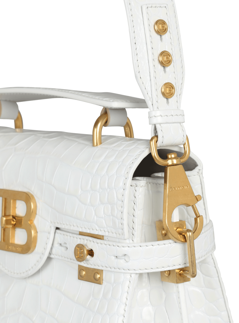 Women's Balmain B-Buzz 23 In Crocodile Effect-embossed Leather Handbag White | USA gm4boLJN