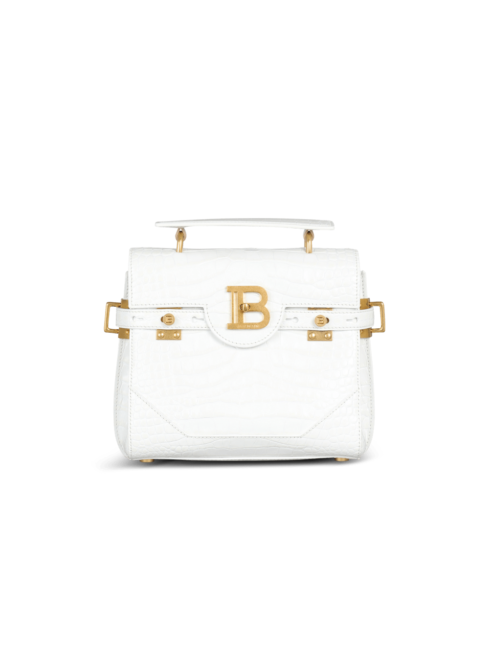 Women\'s Balmain B-Buzz 23 In Crocodile Effect-embossed Leather Handbag White | USA gm4boLJN