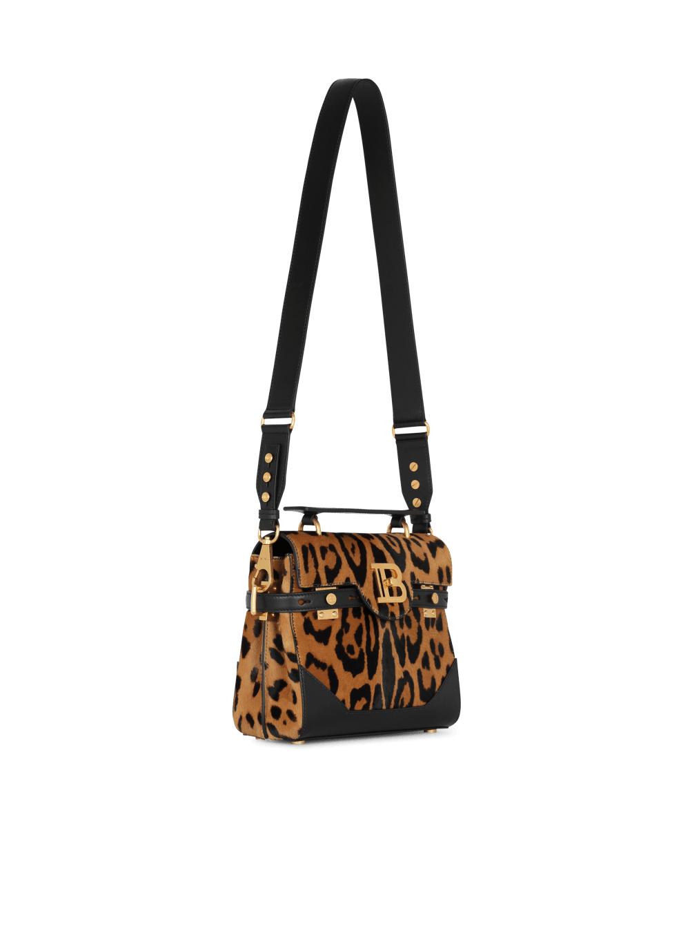 Women's Balmain B-Buzz 23 In Leopard-effect Leather Handbag Brown | USA ainELG6x