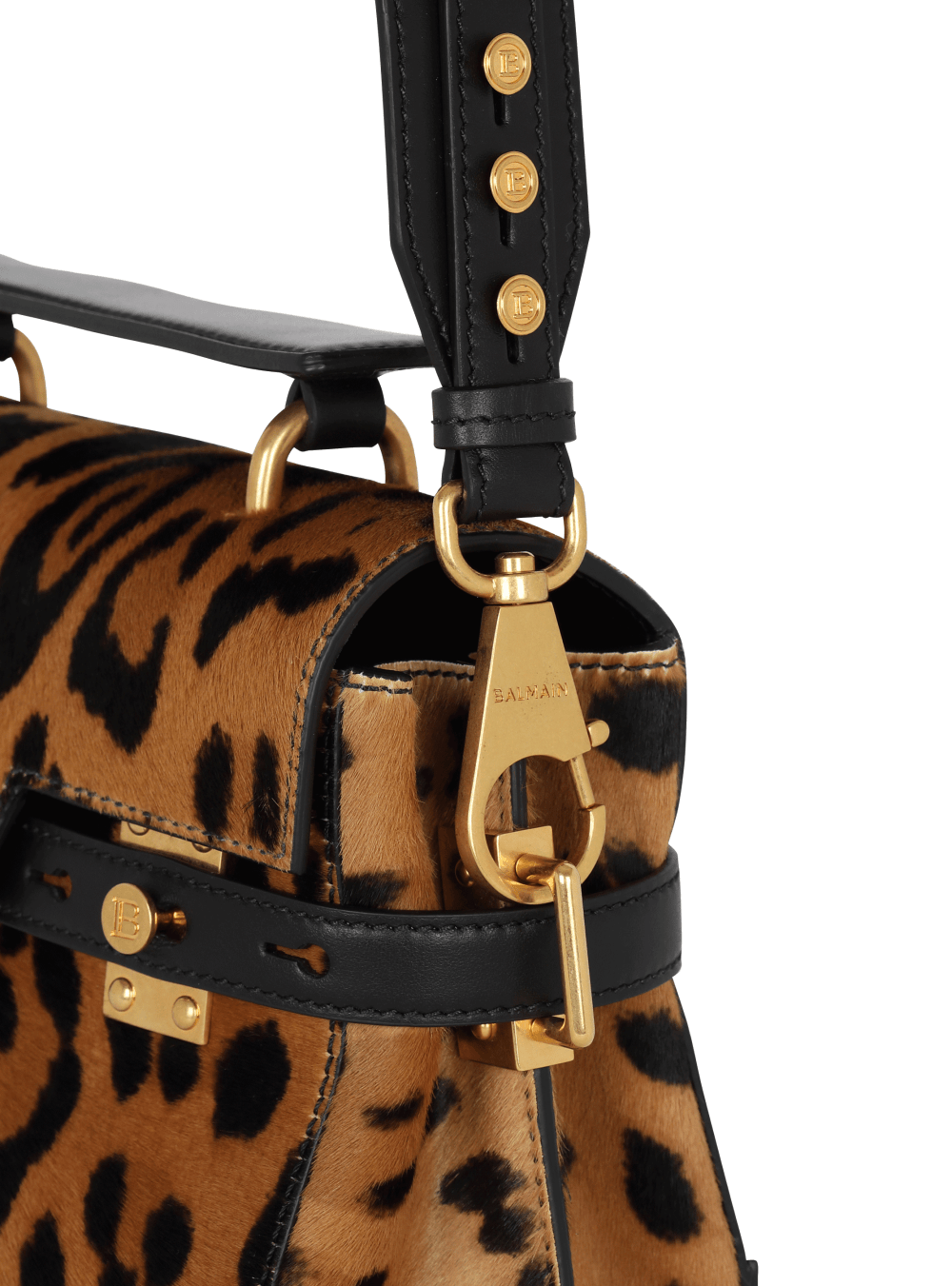 Women's Balmain B-Buzz 23 In Leopard-effect Leather Handbag Brown | USA ainELG6x